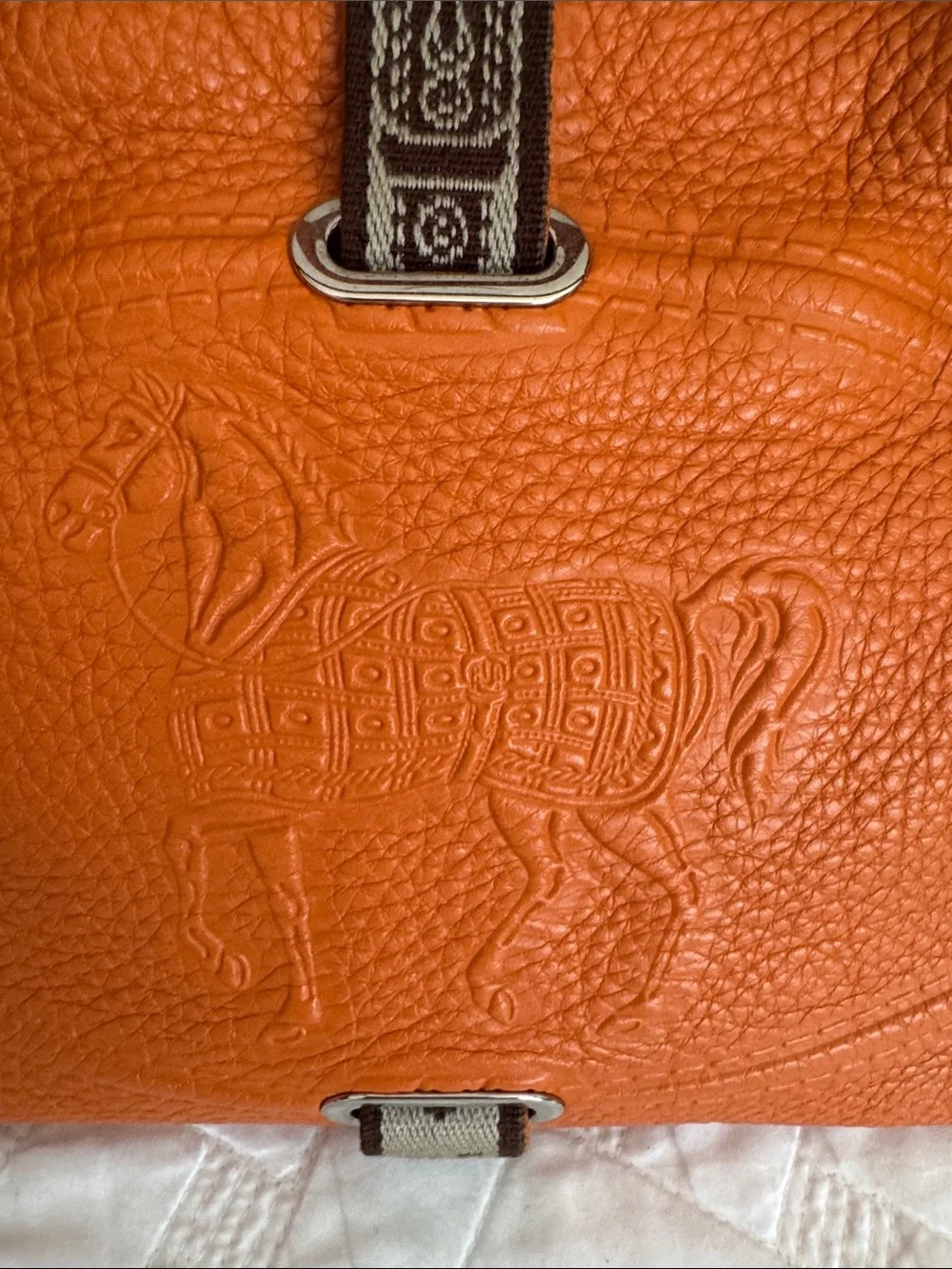 Fendi Orange Pebbled Leather Satchel